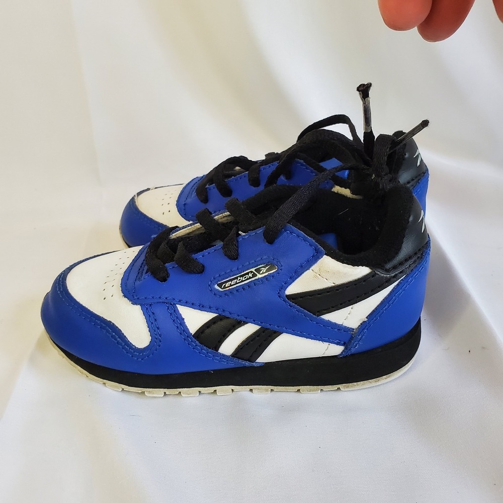 Reebok Classic Leather Infants Running Shoes‎ Blue/Black/White 7
